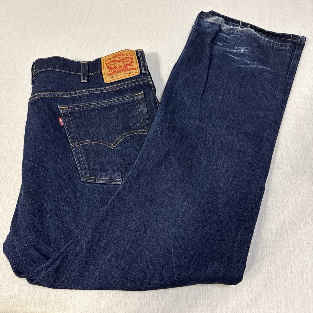 Levi's 517 Jeans Mens 40x32 Blue Denim Bootcut 100% Cotton Dark Wash Heel Drag